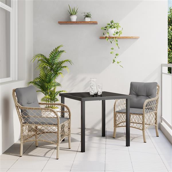 Grote foto vidaxl 3 delige tuinset met kussens in beige poly rattan tuin en terras tuinmeubelen
