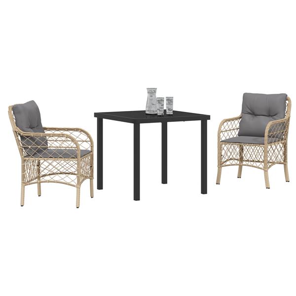 Grote foto vidaxl 3 delige tuinset met kussens in beige poly rattan tuin en terras tuinmeubelen