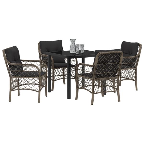 Grote foto vidaxl 5 delige tuinset met kussens in grijs poly rattan tuin en terras tuinmeubelen