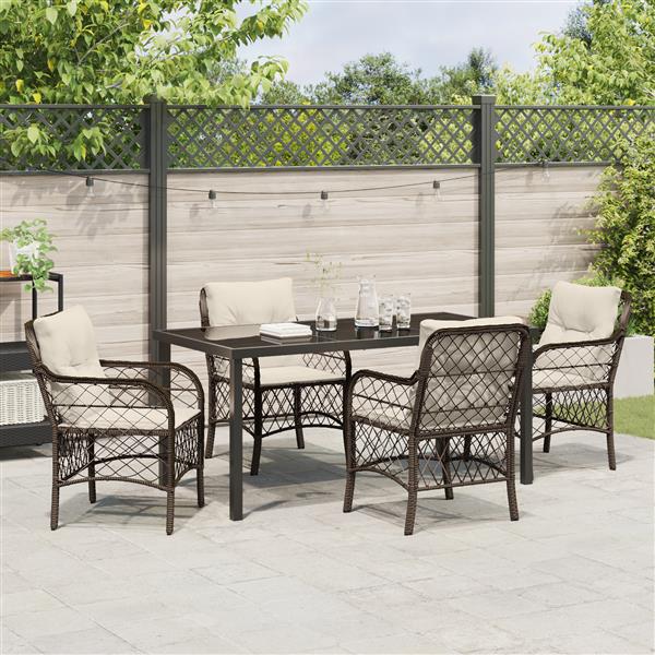 Grote foto vidaxl 5 delige tuin eettafelset met kussens bruin poly rattan tuin en terras tuinmeubelen