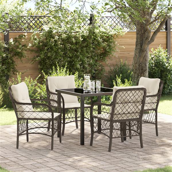 Grote foto vidaxl 5 delige tuinset met kussens in bruin poly rattan tuin en terras tuinmeubelen