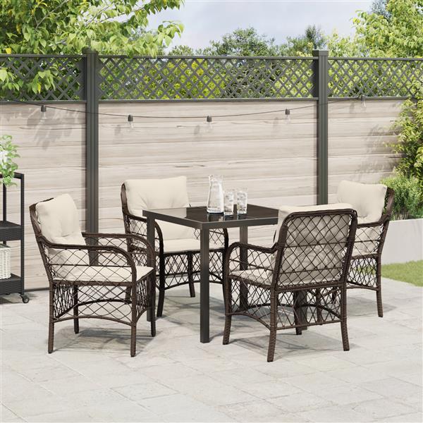 Grote foto vidaxl 5 delige tuinset met kussens in bruin poly rattan tuin en terras tuinmeubelen