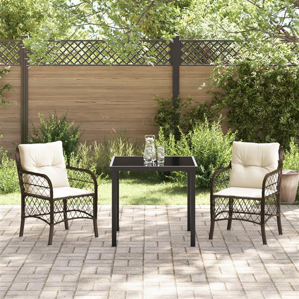 Grote foto vidaxl 3 delige tuinset met kussens bruin poly rattan tuin en terras tuinmeubelen