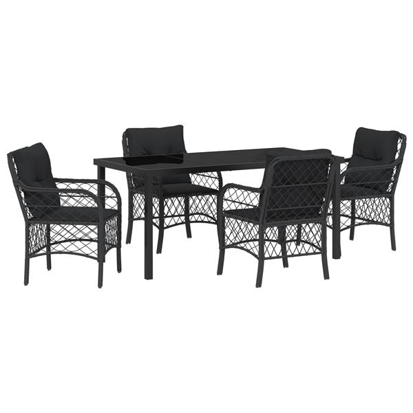 Grote foto vidaxl 5 delige tuin eetset met kussens zwart poly rattan tuin en terras tuinmeubelen