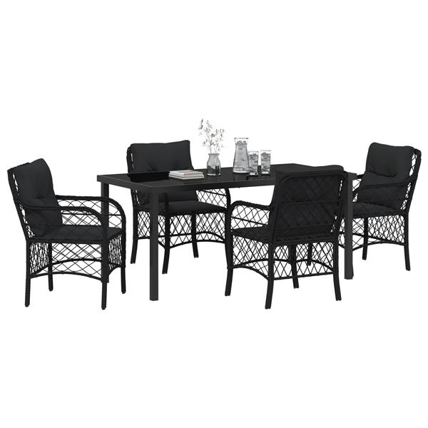 Grote foto vidaxl 5 delige tuin eetset met kussens zwart poly rattan tuin en terras tuinmeubelen