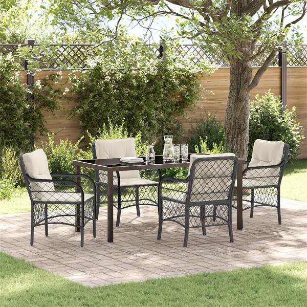 Grote foto vidaxl 5 delige tuinset met kussens zwart poly rattan tuin en terras tuinmeubelen