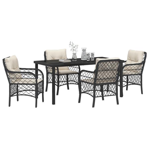 Grote foto vidaxl 5 delige tuinset met kussens zwart poly rattan tuin en terras tuinmeubelen