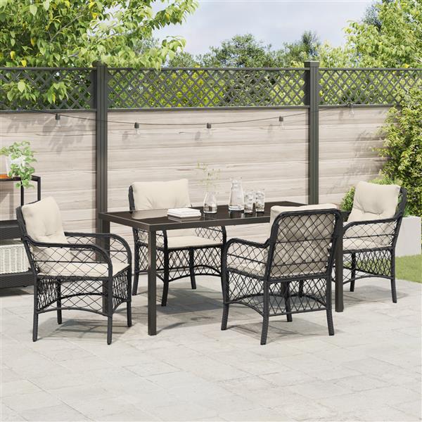 Grote foto vidaxl 5 delige tuinset met kussens zwart poly rattan tuin en terras tuinmeubelen