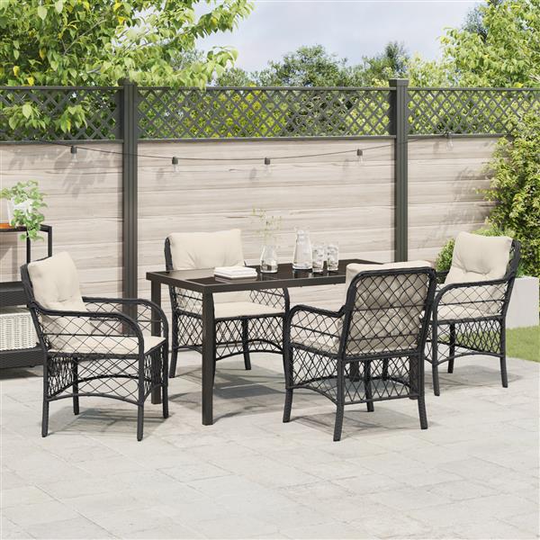 Grote foto vidaxl 5 delige tuinset met kussens zwart poly rattan tuin en terras tuinmeubelen