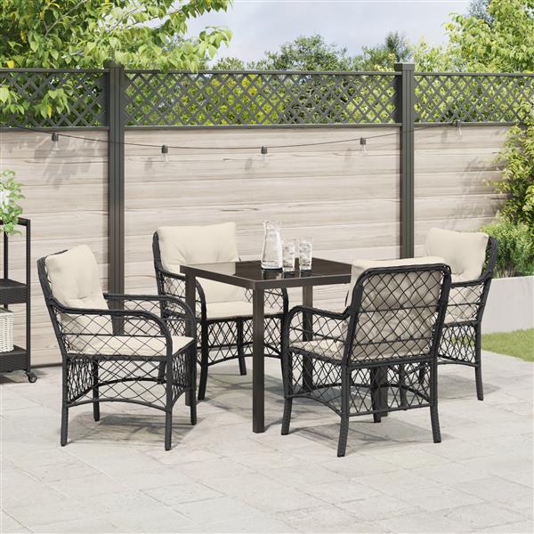 Grote foto vidaxl 5 delige tuinset met kussens zwart poly rattan tuin en terras tuinmeubelen