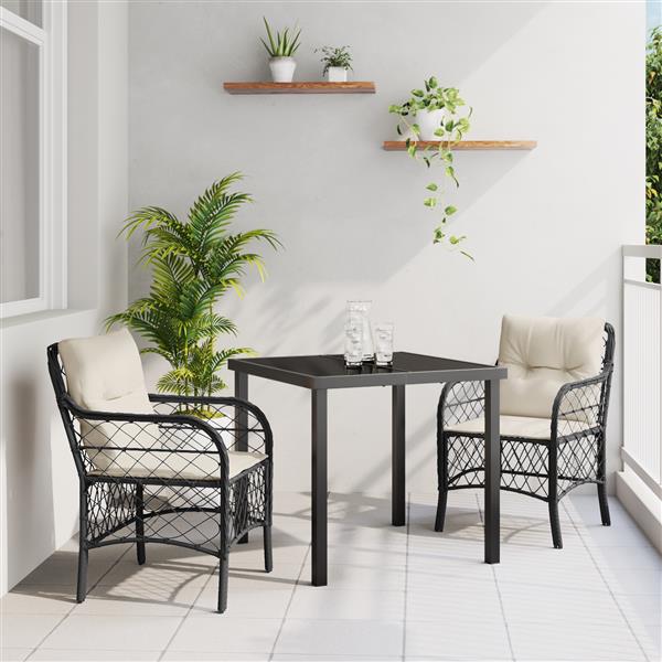 Grote foto vidaxl 3 delige tuinset met kussens zwart poly rattan tuin en terras tuinmeubelen