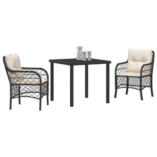 Grote foto vidaxl 3 delige tuinset met kussens zwart poly rattan tuin en terras tuinmeubelen