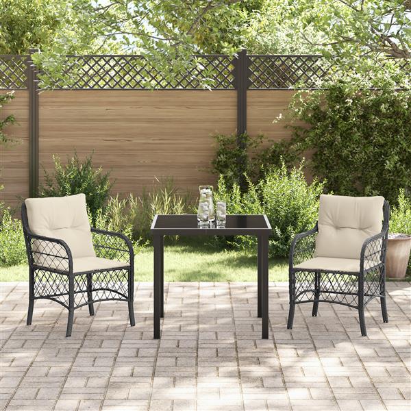 Grote foto vidaxl 3 delige tuinset met kussens zwart poly rattan tuin en terras tuinmeubelen