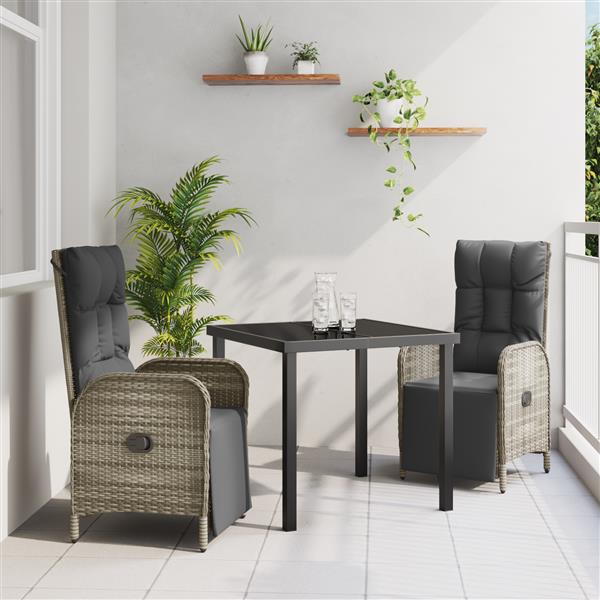 Grote foto vidaxl 3 delige tuin eettafel set met kussens grijs poly rattan tuin en terras tuinmeubelen