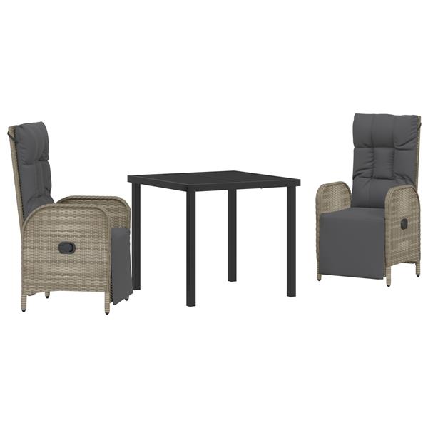 Grote foto vidaxl 3 delige tuin eettafel set met kussens grijs poly rattan tuin en terras tuinmeubelen