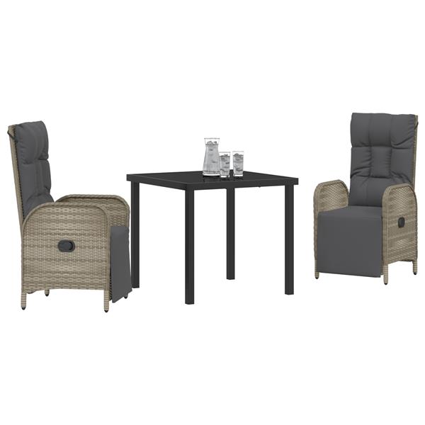 Grote foto vidaxl 3 delige tuin eettafel set met kussens grijs poly rattan tuin en terras tuinmeubelen