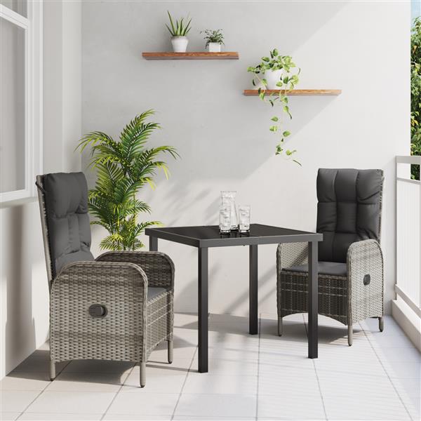 Grote foto vidaxl 3 delige tuin eettafel set grijs poly rattan tuin en terras tuinmeubelen