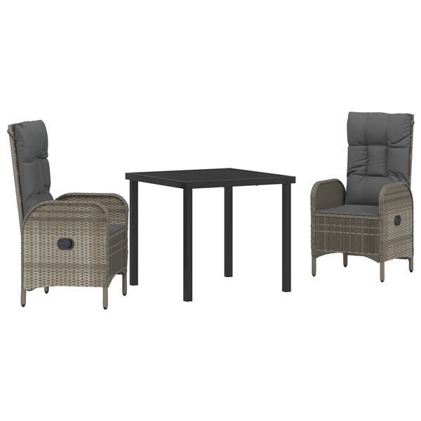 Grote foto vidaxl 3 delige tuin eettafel set grijs poly rattan tuin en terras tuinmeubelen