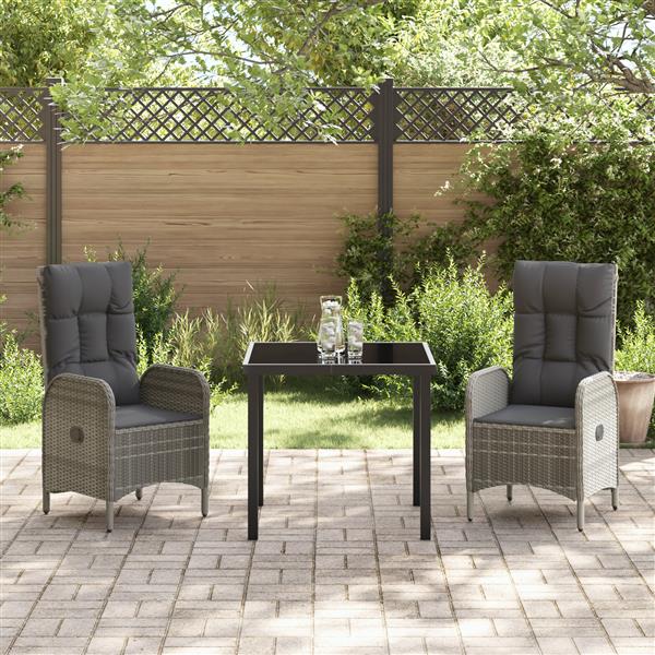 Grote foto vidaxl 3 delige tuin eettafel set grijs poly rattan tuin en terras tuinmeubelen