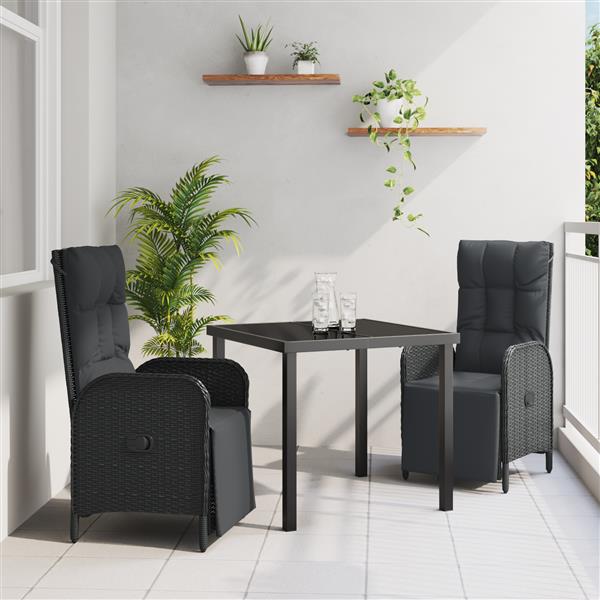 Grote foto vidaxl 3 delige tuinset met kussens in zwart poly rattan tuin en terras tuinmeubelen