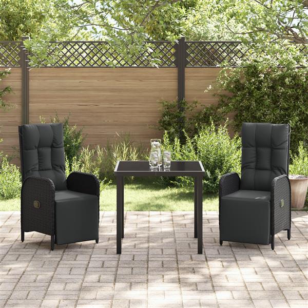 Grote foto vidaxl 3 delige tuinset met kussens in zwart poly rattan tuin en terras tuinmeubelen