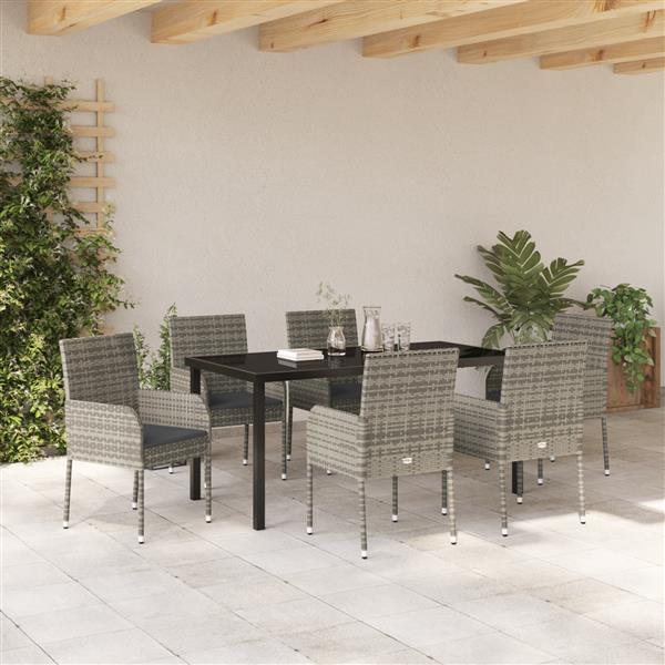 Grote foto vidaxl 7 delige tuinset met kussens in grijs poly rattan tuin en terras tuinmeubelen