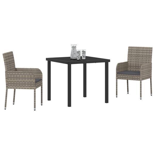 Grote foto vidaxl 3 delige tuinset met kussens grijs poly rattan tuin en terras tuinmeubelen