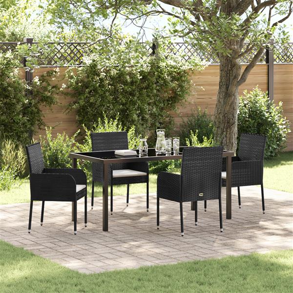 Grote foto vidaxl 5 delige tuintafelset met kussens zwart poly rattan tuin en terras tuinmeubelen