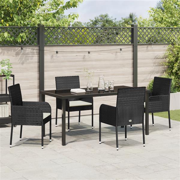 Grote foto vidaxl 5 delige tuintafelset met kussens zwart poly rattan tuin en terras tuinmeubelen