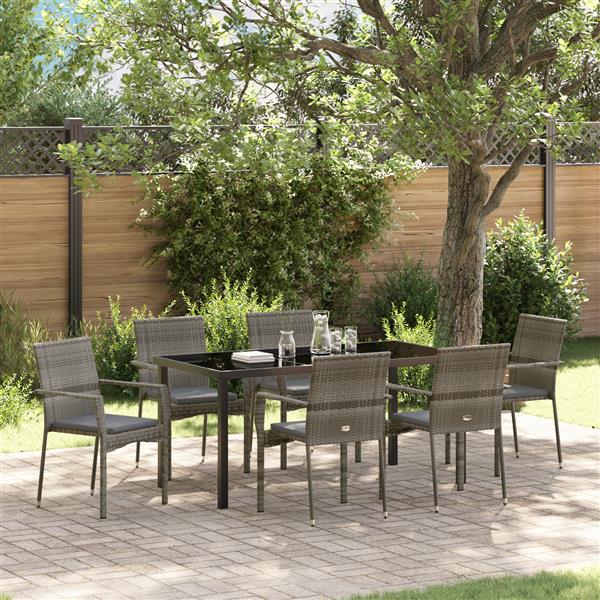Grote foto vidaxl 7 delige tuinset met kussens in grijs poly rattan tuin en terras tuinmeubelen
