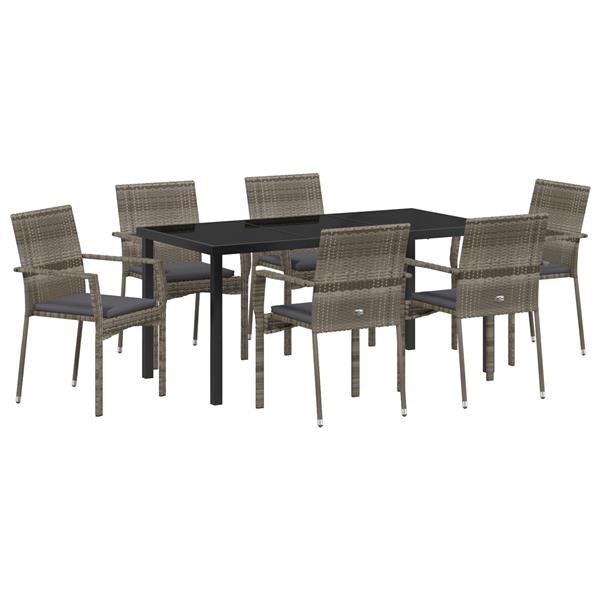 Grote foto vidaxl 7 delige tuinset met kussens in grijs poly rattan tuin en terras tuinmeubelen