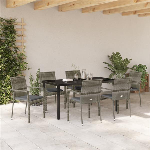 Grote foto vidaxl 7 delige tuinset met kussens in grijs poly rattan tuin en terras tuinmeubelen