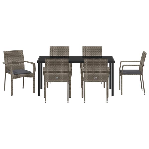 Grote foto vidaxl 7 delige tuinset met kussens in grijs poly rattan tuin en terras tuinmeubelen