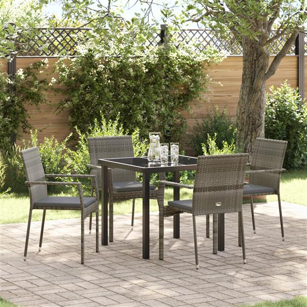 Grote foto vidaxl 5 delige tuin eetset met kussens in grijs poly rattan tuin en terras tuinmeubelen