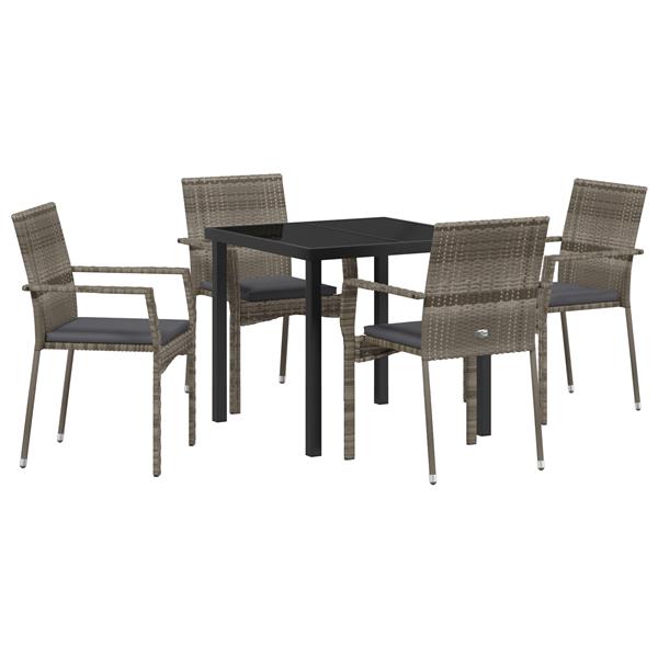 Grote foto vidaxl 5 delige tuin eetset met kussens in grijs poly rattan tuin en terras tuinmeubelen