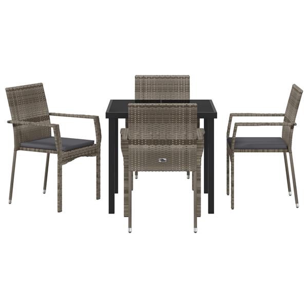 Grote foto vidaxl 5 delige tuin eetset met kussens in grijs poly rattan tuin en terras tuinmeubelen