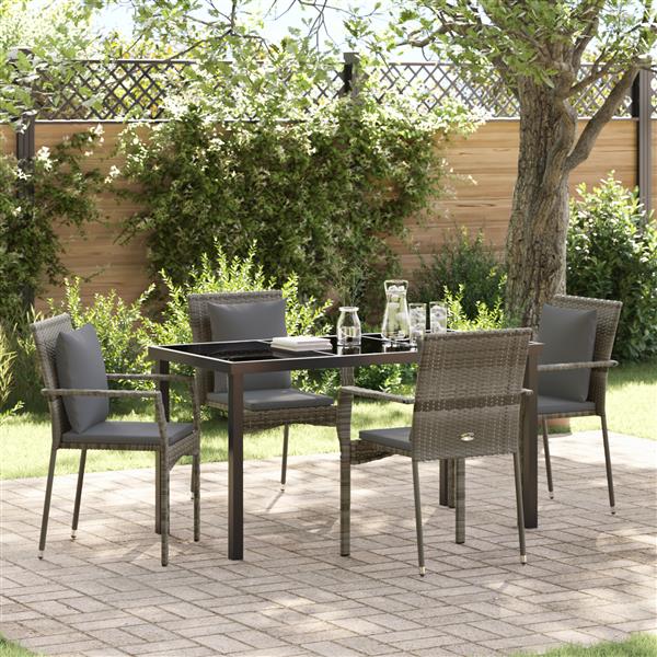 Grote foto vidaxl 5 delige tuin eettafelset met kussens grijs poly rattan tuin en terras tuinmeubelen