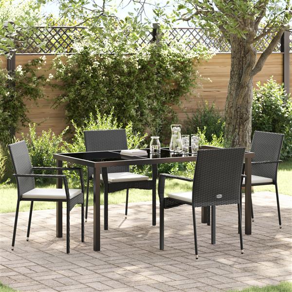 Grote foto vidaxl 5 delige tuinset met kussens in zwart poly rattan tuin en terras tuinmeubelen