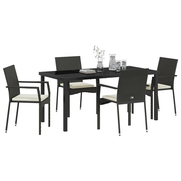 Grote foto vidaxl 5 delige tuinset met kussens in zwart poly rattan tuin en terras tuinmeubelen