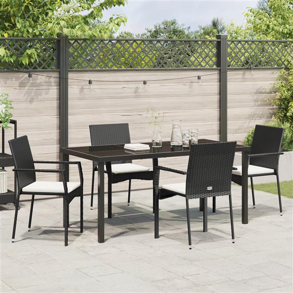 Grote foto vidaxl 5 delige tuinset met kussens in zwart poly rattan tuin en terras tuinmeubelen
