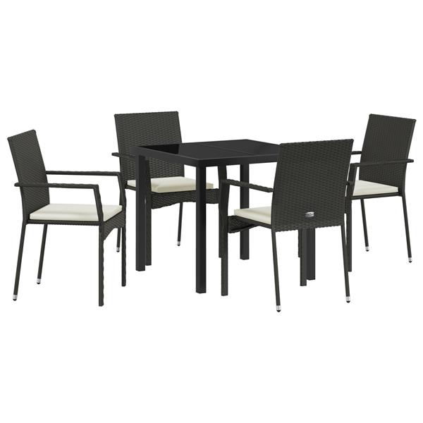 Grote foto vidaxl 5 delige tuin eetset met kussens zwart poly rattan tuin en terras tuinmeubelen