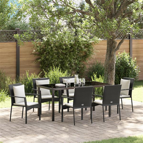 Grote foto vidaxl 7 delige tuin eettafel set met kussens zwart poly rattan tuin en terras tuinmeubelen