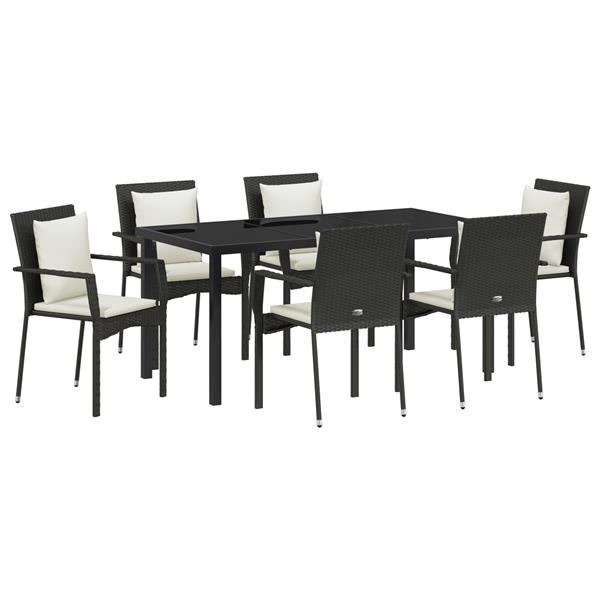 Grote foto vidaxl 7 delige tuin eettafel set met kussens zwart poly rattan tuin en terras tuinmeubelen