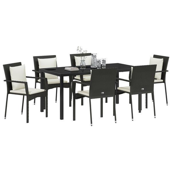 Grote foto vidaxl 7 delige tuin eettafel set met kussens zwart poly rattan tuin en terras tuinmeubelen
