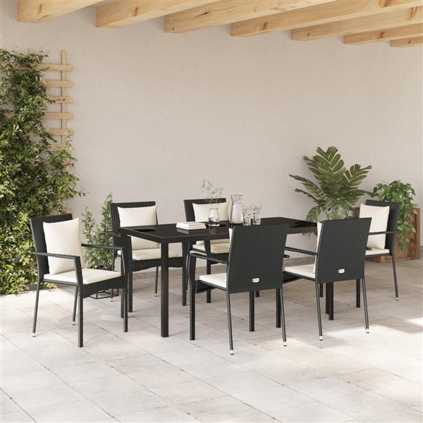 Grote foto vidaxl 7 delige tuin eettafel set met kussens zwart poly rattan tuin en terras tuinmeubelen