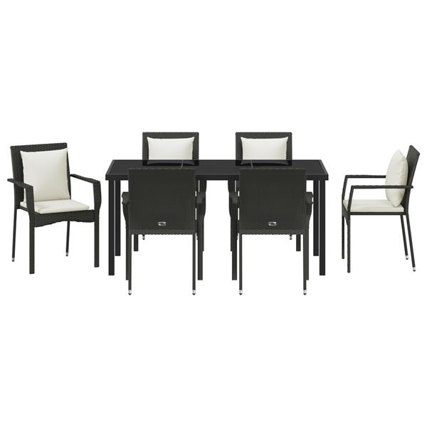 Grote foto vidaxl 7 delige tuin eettafel set met kussens zwart poly rattan tuin en terras tuinmeubelen