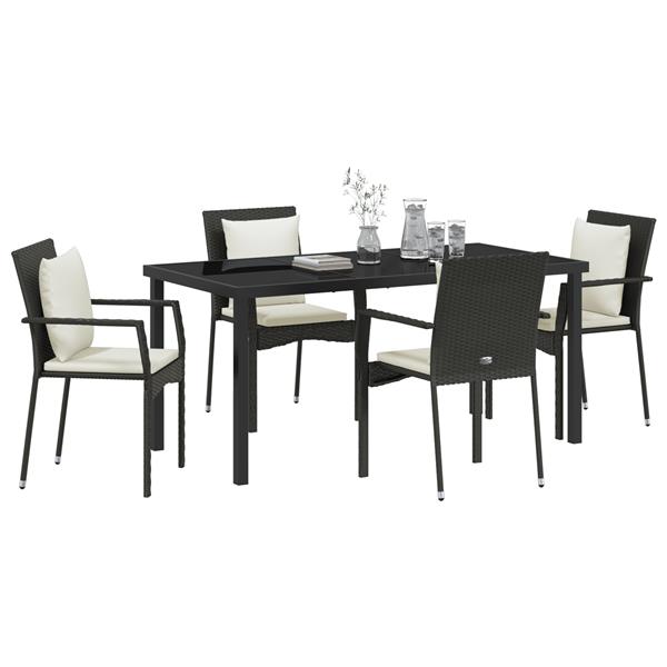 Grote foto vidaxl 5 delige tuinset met kussens zwart poly rattan tuin en terras tuinmeubelen