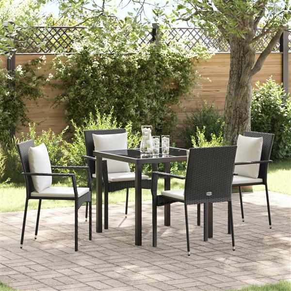 Grote foto vidaxl 5 delige tuinset met kussens zwart poly rotan tuin en terras tuinmeubelen