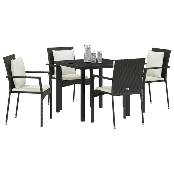 Grote foto vidaxl 5 delige tuinset met kussens zwart poly rotan tuin en terras tuinmeubelen