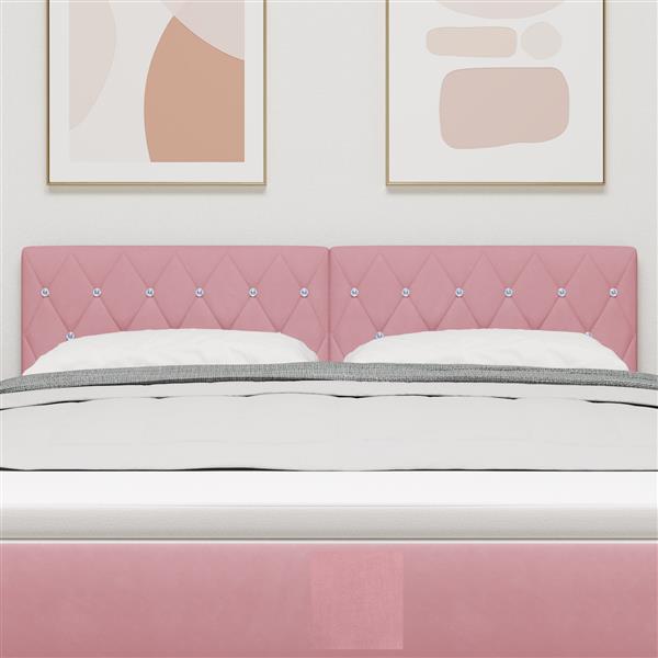 Grote foto vidaxl hoofdbord met kristallen knopen 140 cm fluweel roze antiek en kunst stoelen en banken